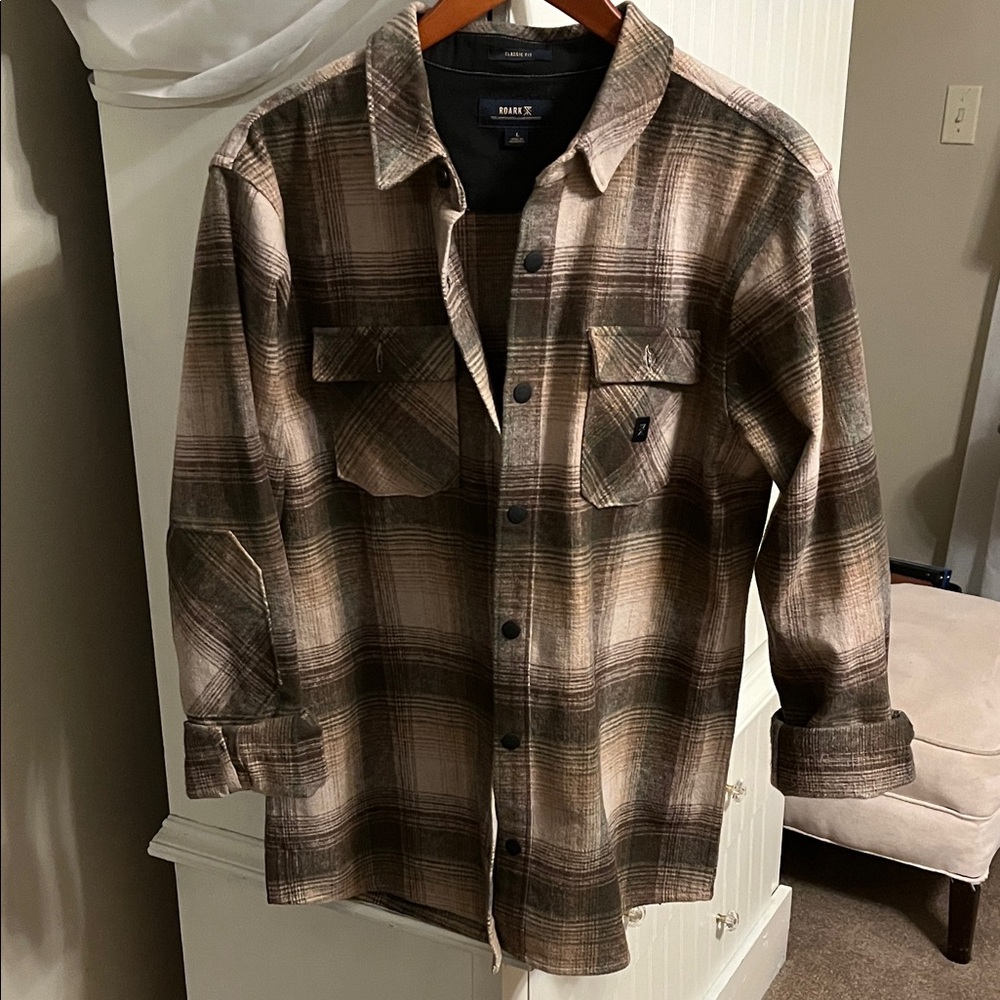 Roark Classic Fit Plaid Shirt - Brown and Cream